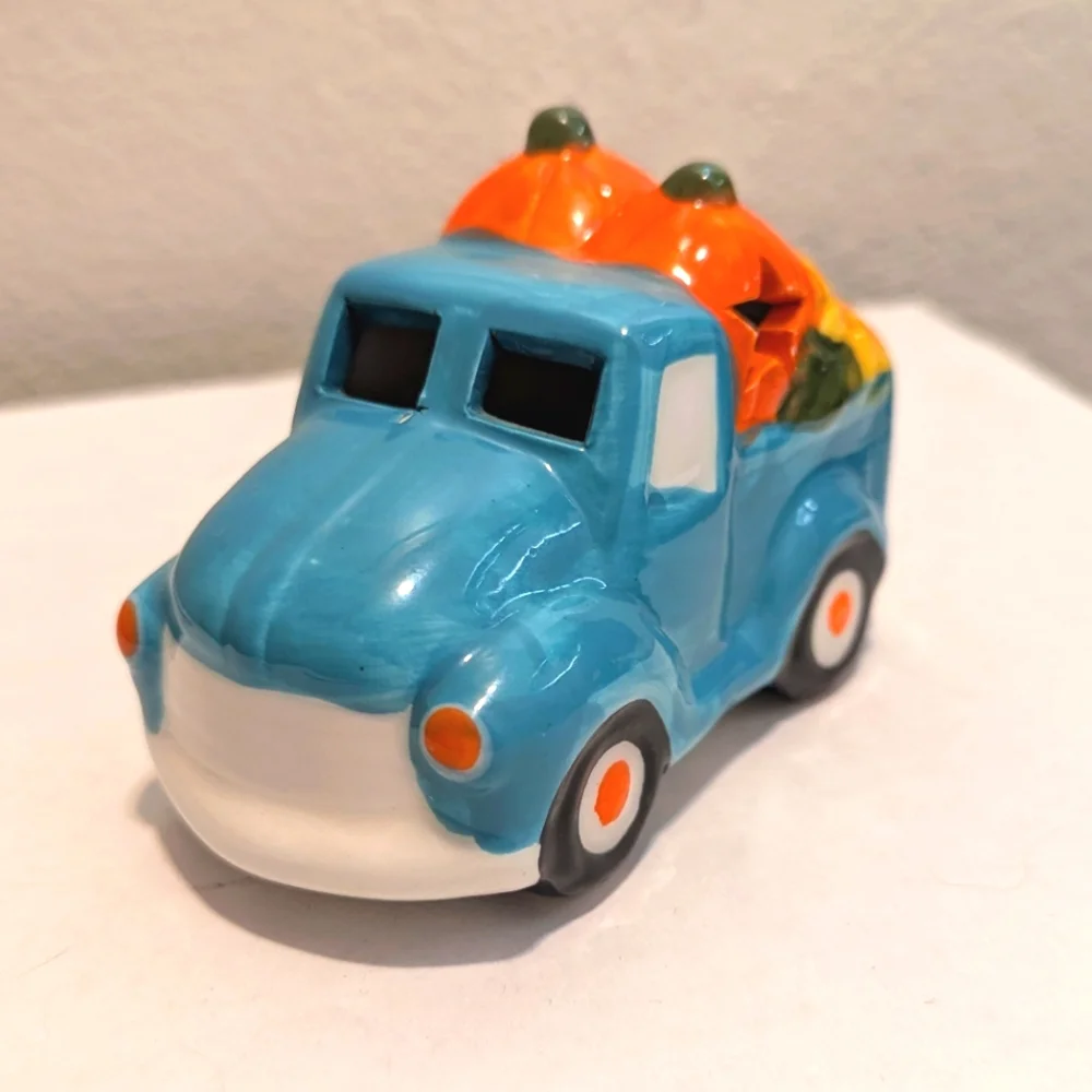 Teal Ceramic Truck with Pumpkins